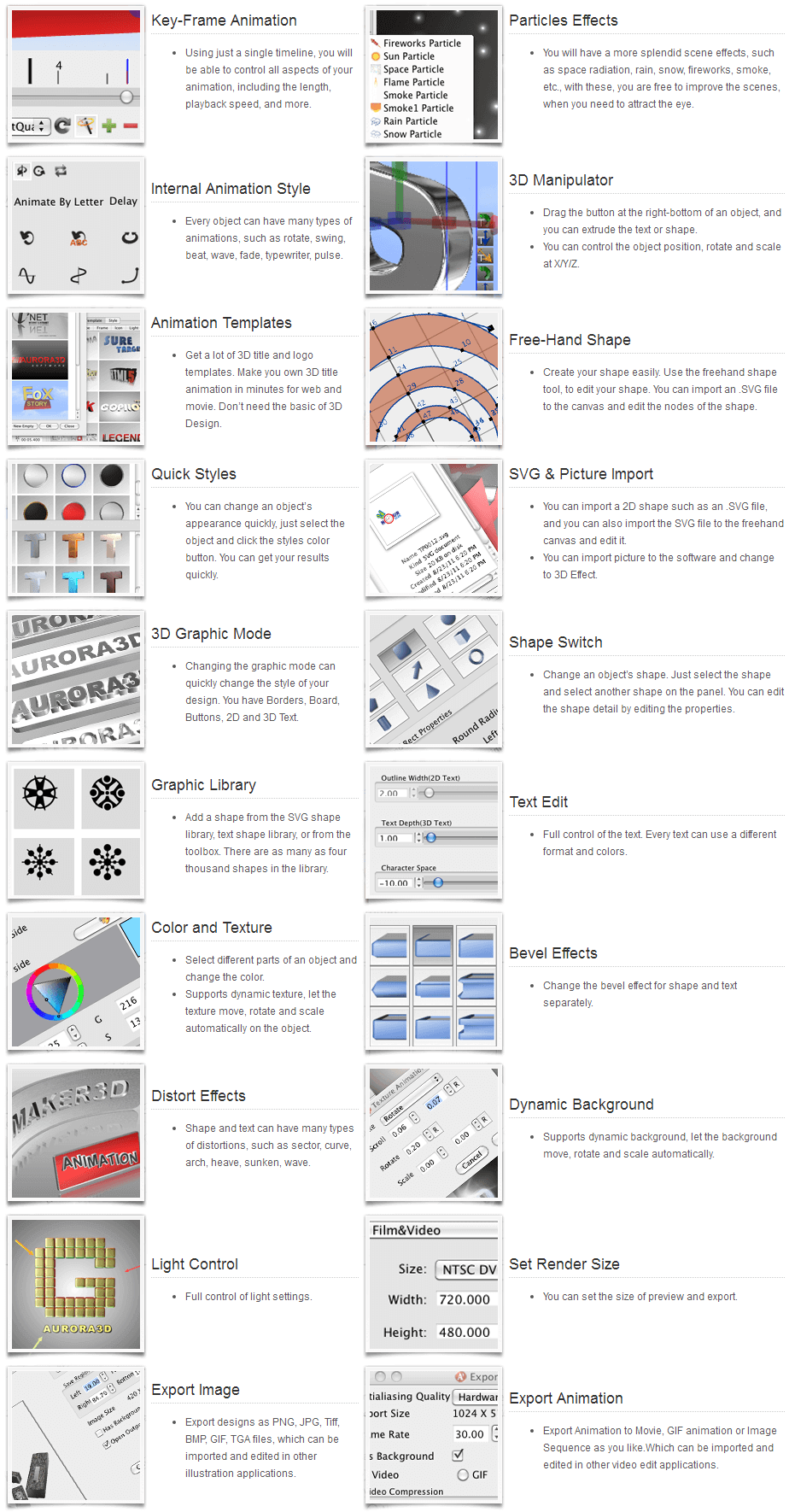 Aurora 3D Animation Maker key Features